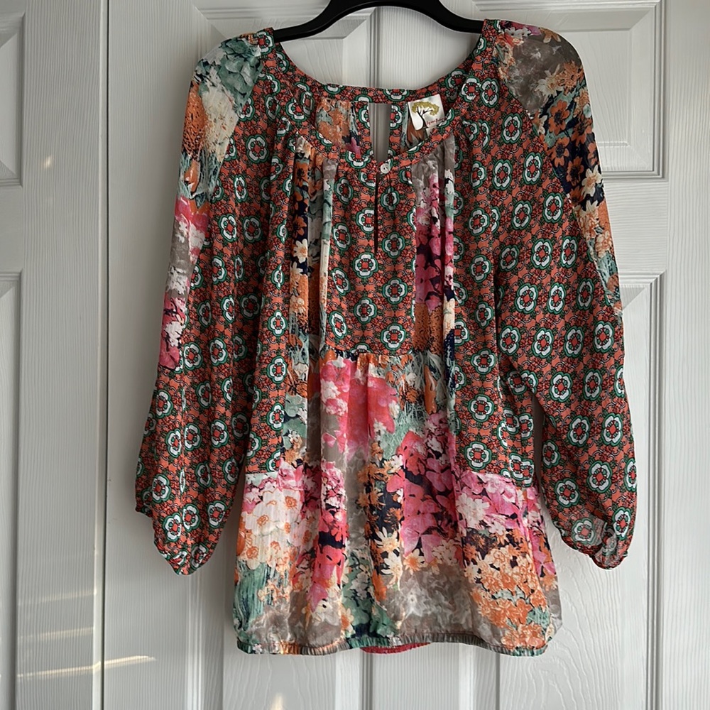 Fig and Flower Sheer Floral Boho Top Size XL